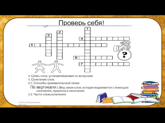 Проверь себя! По горизонтали: 4. Связь слов, устанавливаемая по вопросам.