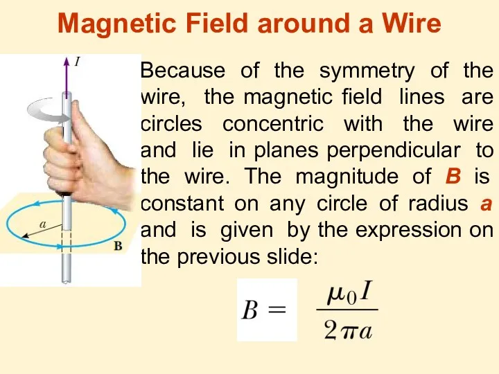 Magnetic Field around a Wire Because of the symmetry of