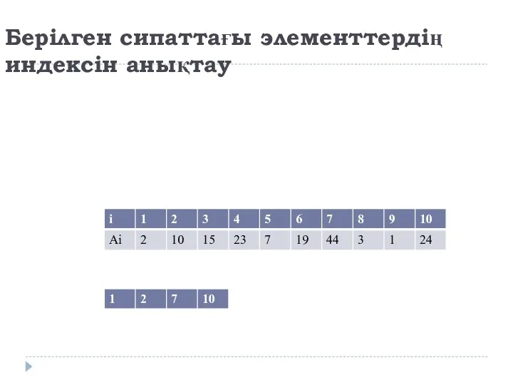 Берілген сипаттағы элементтердің индексін анықтау