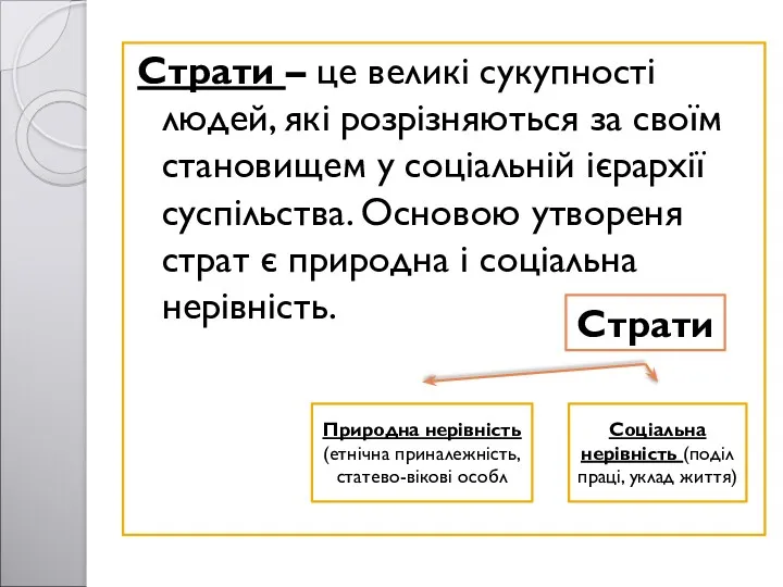 Страти – це великі сукупності людей, які розрізняються за своїм становищем у соціальній