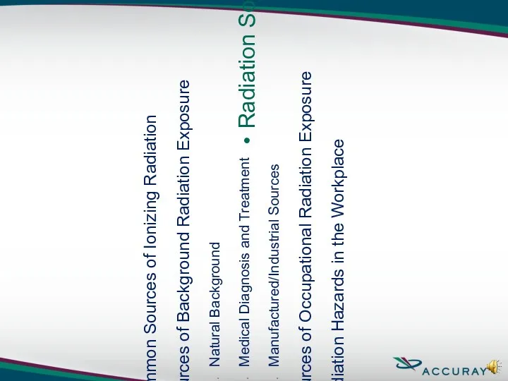 Common Sources of Ionizing Radiation Sources of Background Radiation Exposure