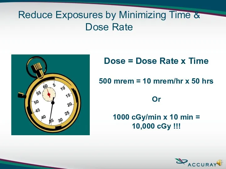 Reduce Exposures by Minimizing Time & Dose Rate Dose =