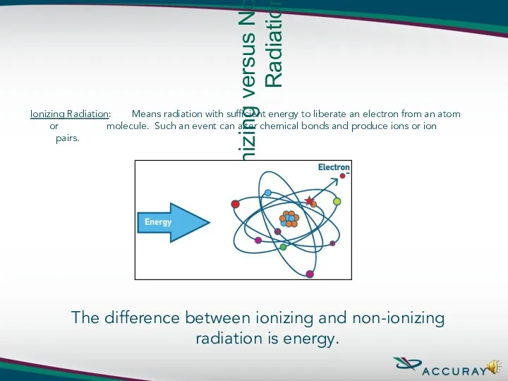 Ionizing versus Non-Ionizing Radiation Ionizing Radiation: Means radiation with sufficient