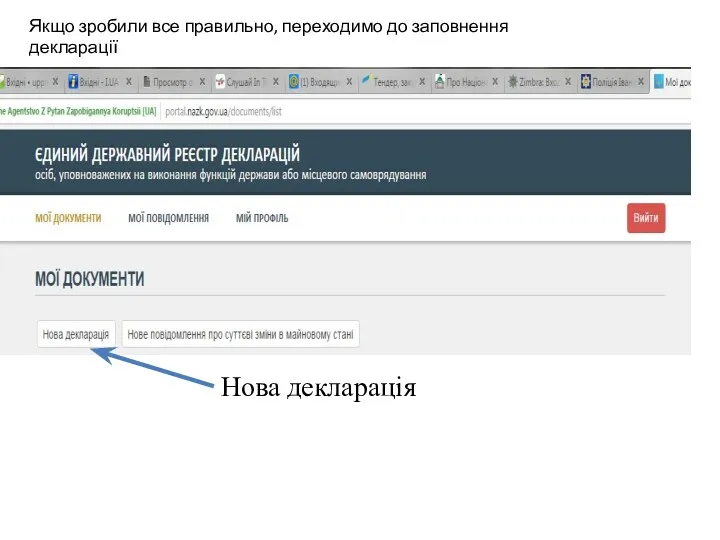 Якщо зробили все правильно, переходимо до заповнення декларації Нова декларація