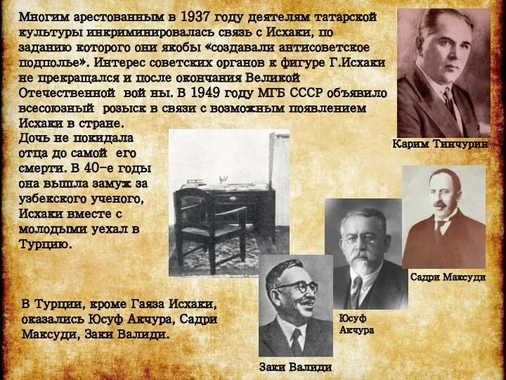 Многим арестованным в 1937 году деятелям татарской культуры инкриминировалась связь