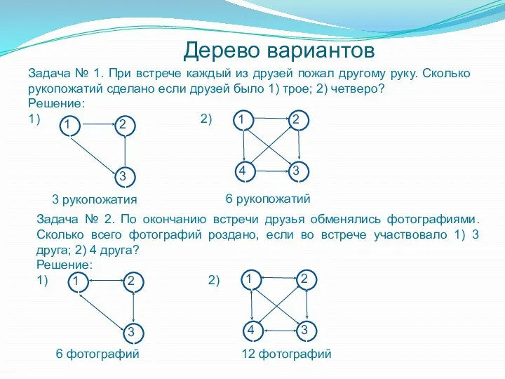 Дерево вариантов Задача № 1. При встрече каждый из друзей