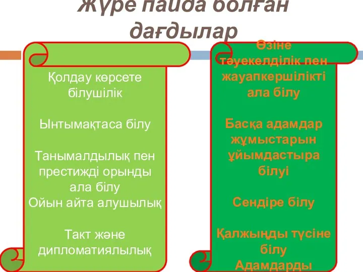 Жүре пайда болған дағдылар Өзіне тәуекелділік пен жауапкершілікті ала білу