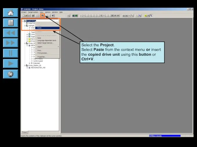 Select the Project. Select Paste from the context menu or