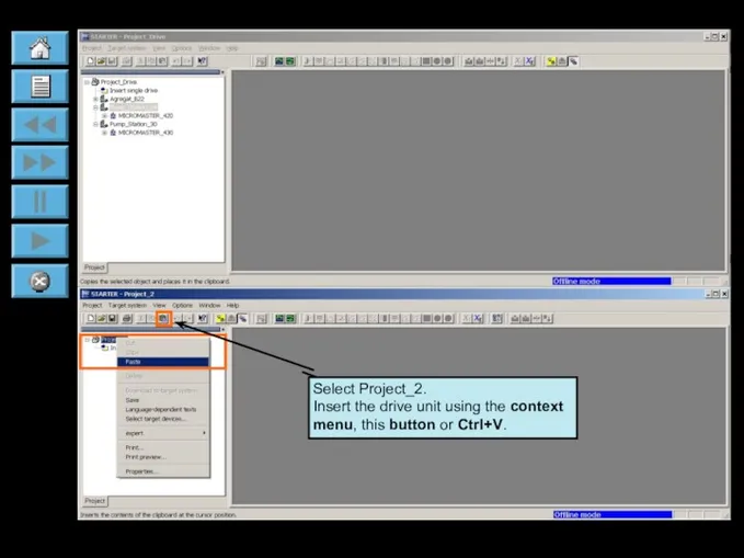 Select Project_2. Insert the drive unit using the context menu, this button or Ctrl+V.