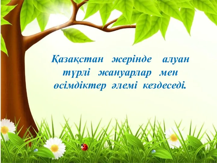 Қазақстан жерінде алуан түрлі жануарлар мен өсімдіктер әлемі кездеседі.