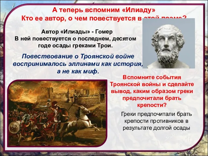 А теперь вспомним «Илиаду» Кто ее автор, о чем повествуется