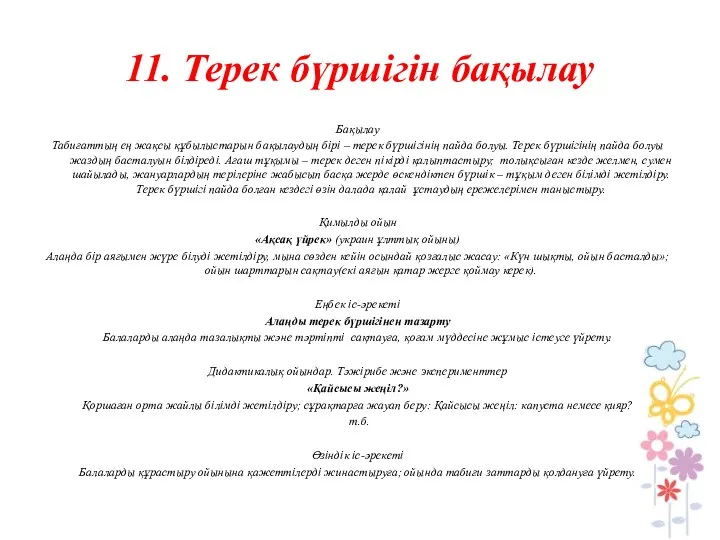 11. Терек бүршігін бақылау Бақылау Табиғаттың ең жақсы құбылыстарын бақылаудың