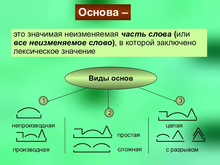 Основа – это значимая неизменяемая часть слова (или все неизменяемое