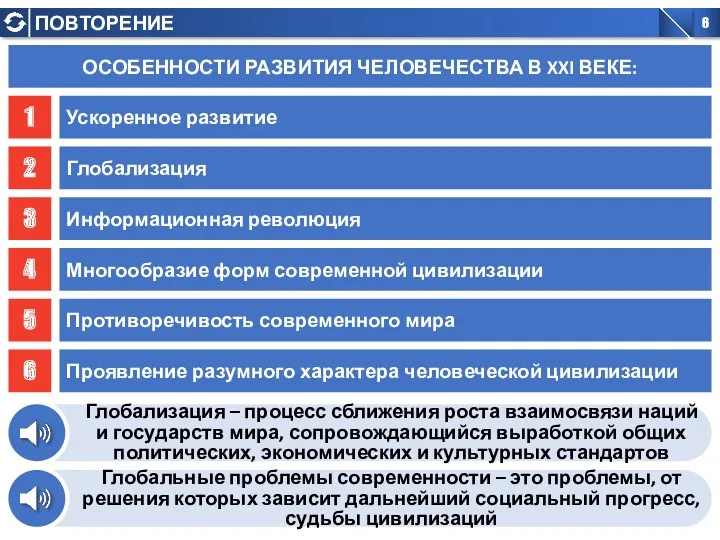 ОСОБЕННОСТИ РАЗВИТИЯ ЧЕЛОВЕЧЕСТВА В XXI ВЕКЕ: Ускоренное развитие 1 Глобализация