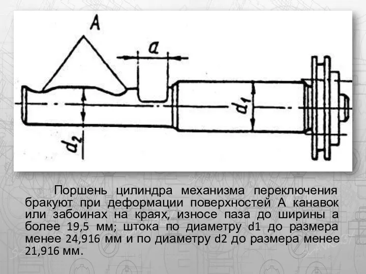 Поршень цилиндра механизма переключения бракуют при деформации поверхностей А канавок