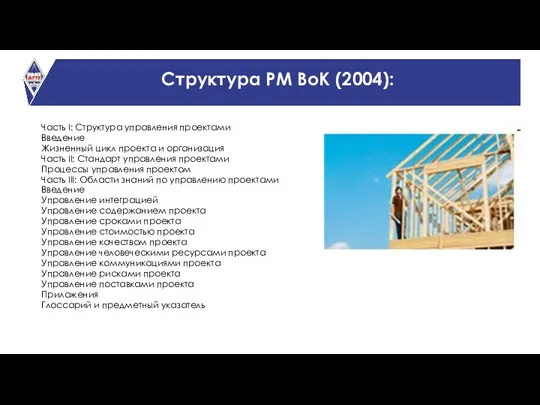 Структура PM BoK (2004): Часть I: Структура управления проектами Введение