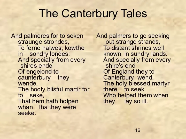 The Canterbury Tales And palmeres for to seken straunge strondes,