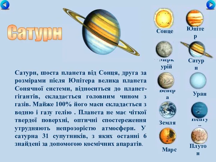 Сатурн Сонце Меркурій Сатурн Венера Уран Земля Нептун Юпітер Марс