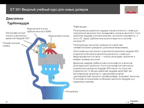 Турбонаддув Регулирование давления наддува осуществляется с помощью перепускной заслонки (так