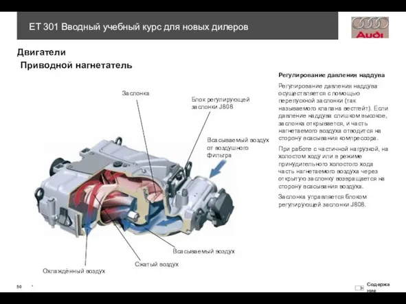 Регулирование давления наддува Регулирование давления наддува осуществляется с помощью перепускной