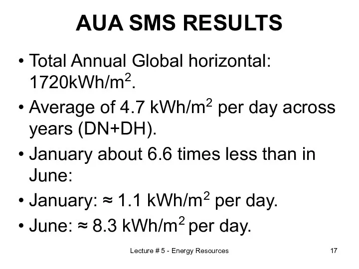 Lecture # 5 - Energy Resources AUA SMS RESULTS Total