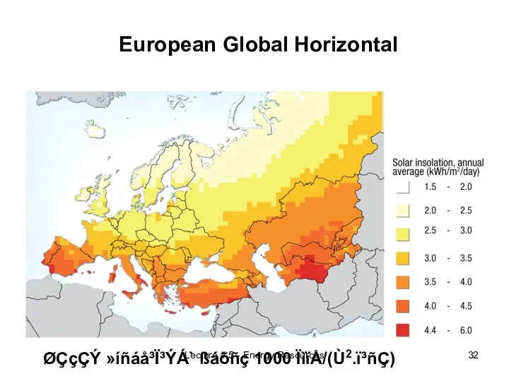 European Global Horizontal ØÇçÇÝ »íñáå³Ï³ÝÁ` ßáõñç 1000 ÏìïÅ/(Ù2.ï³ñÇ) Lecture # 5 - Energy Resources