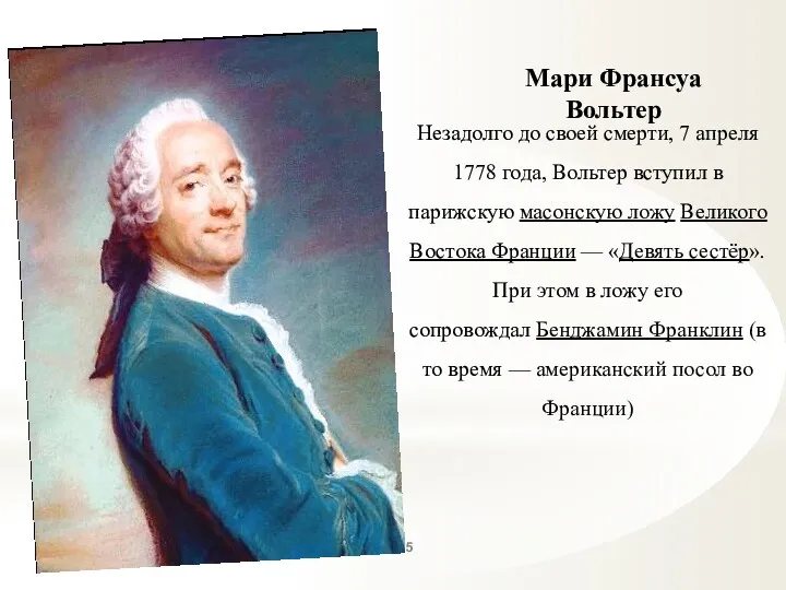 Мари Франсуа Вольтер Незадолго до своей смерти, 7 апреля 1778