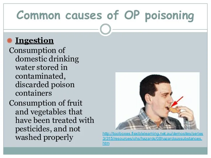 Ingestion Consumption of domestic drinking water stored in contaminated, discarded poison containers Consumption