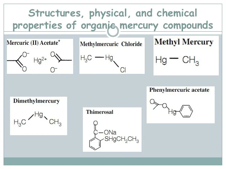 Structures, physical, and chemical properties of organic mercury compounds