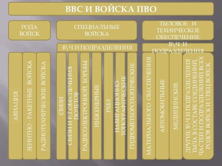 ВВС И ВОЙСКА ПВО РОДА ВОЙСК СПЕЦИАЛЬНЫЕ ВОЙСКА ТЫЛОВОЕ И