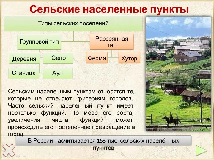 Сельские населенные пункты В России насчитывается 153 тыс. сельских населённых пунктов Сельским населенным