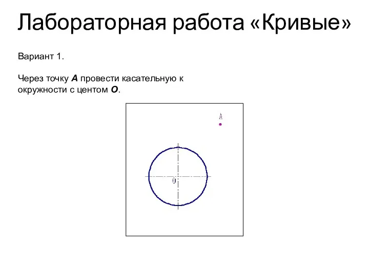 Лабораторная работа «Кривые» Вариант 1. Через точку А провести касательную к окружности с центом О.