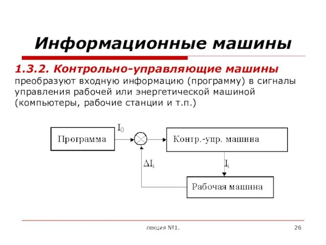 лекция №1. 1.3.2. Контрольно-управляющие машины преобразуют входную информацию (программу) в