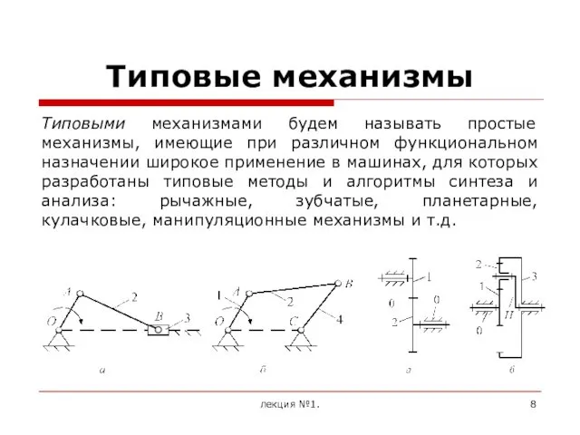 Типовые механизмы Типовыми механизмами будем называть простые механизмы, имеющие при