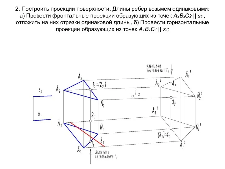 2. Построить проекции поверхности. Длины ребер возьмем одинаковыми: а) Провести