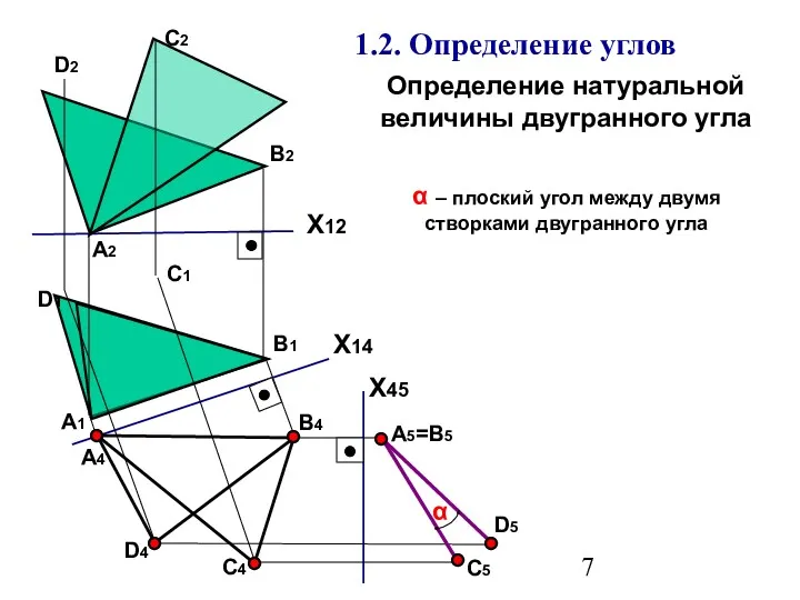 Определение натуральной величины двугранного угла 1.2. Определение углов α Х12