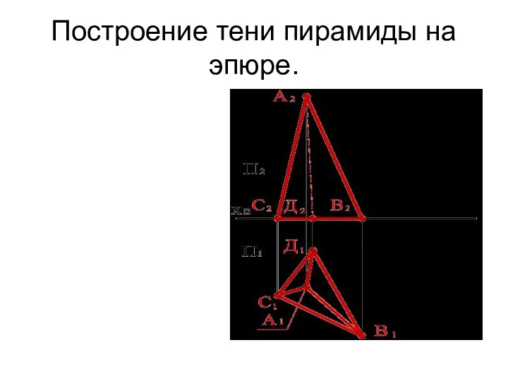 Построение тени пирамиды на эпюре.