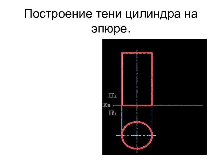 Построение тени цилиндра на эпюре.