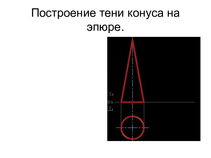 Построение тени конуса на эпюре.