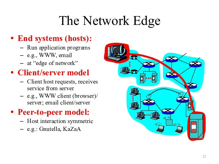 The Network Edge End systems (hosts): Run application programs e.g.,
