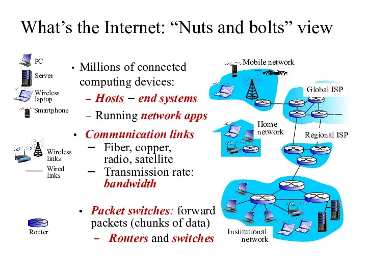 What’s the Internet: “Nuts and bolts” view Millions of connected