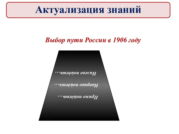 Выбор пути России в 1906 году Прямо пойдешь… Направо пойдешь… Налево пойдешь… Актуализация знаний