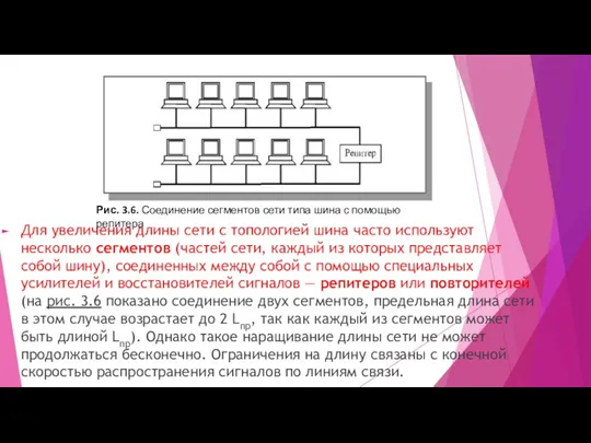 Для увеличения длины сети с топологией шина часто используют несколько