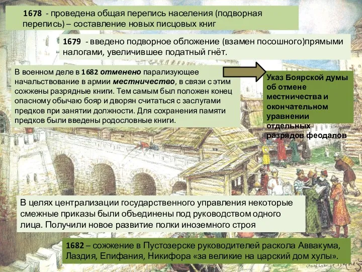 1678 - проведена общая перепись населения (подворная перепись) – составление