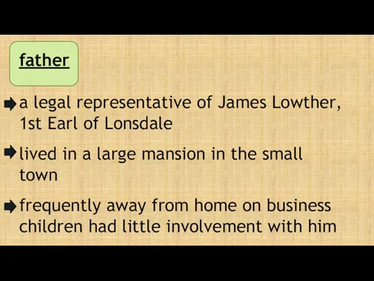 father a legal representative of James Lowther, 1st Earl of