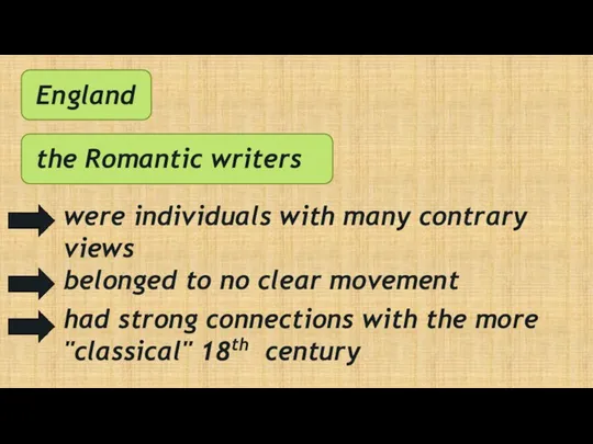 England the Romantic writers were individuals with many contrary views