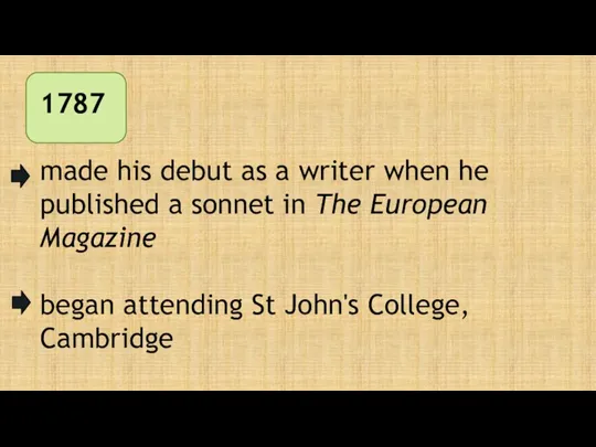1787 made his debut as a writer when he published