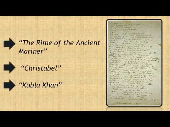 “The Rime of the Ancient Mariner” “Christabel” “Kubla Khan”