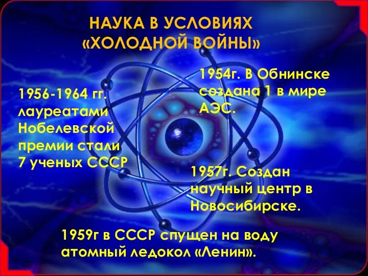 НАУКА В УСЛОВИЯХ «ХОЛОДНОЙ ВОЙНЫ» 1956-1964 гг. лауреатами Нобелевской премии