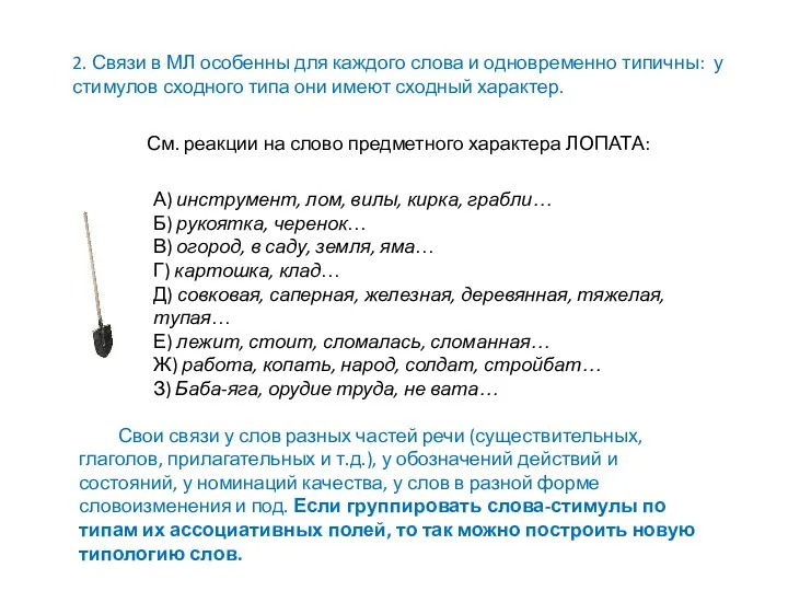 2. Связи в МЛ особенны для каждого слова и одновременно